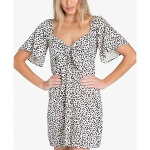 Billabong Mini Sun Dress Delicious Day Short Sleeve Off White Black M Beach Chic